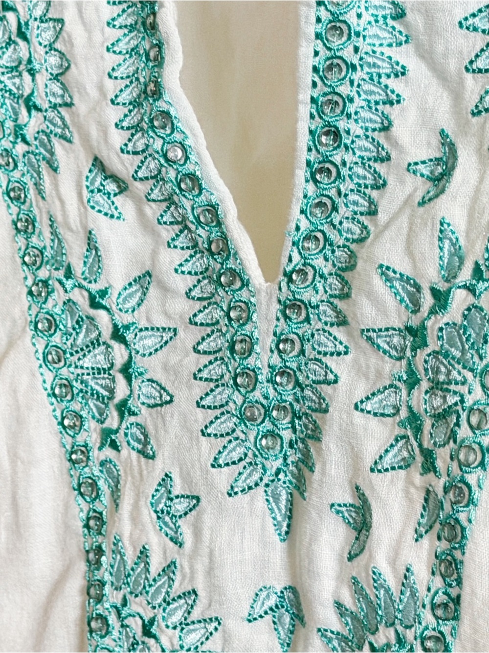 Charter Club Luxury Tunic Women’s Large 100% Linen Breathable Boho Embroidered - Picture 9 of 11